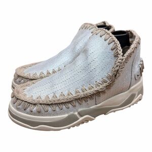 MOU Eskimo size 8-8.5 Sneaker Boots Upper  Wool Crochet Stitching Trim
